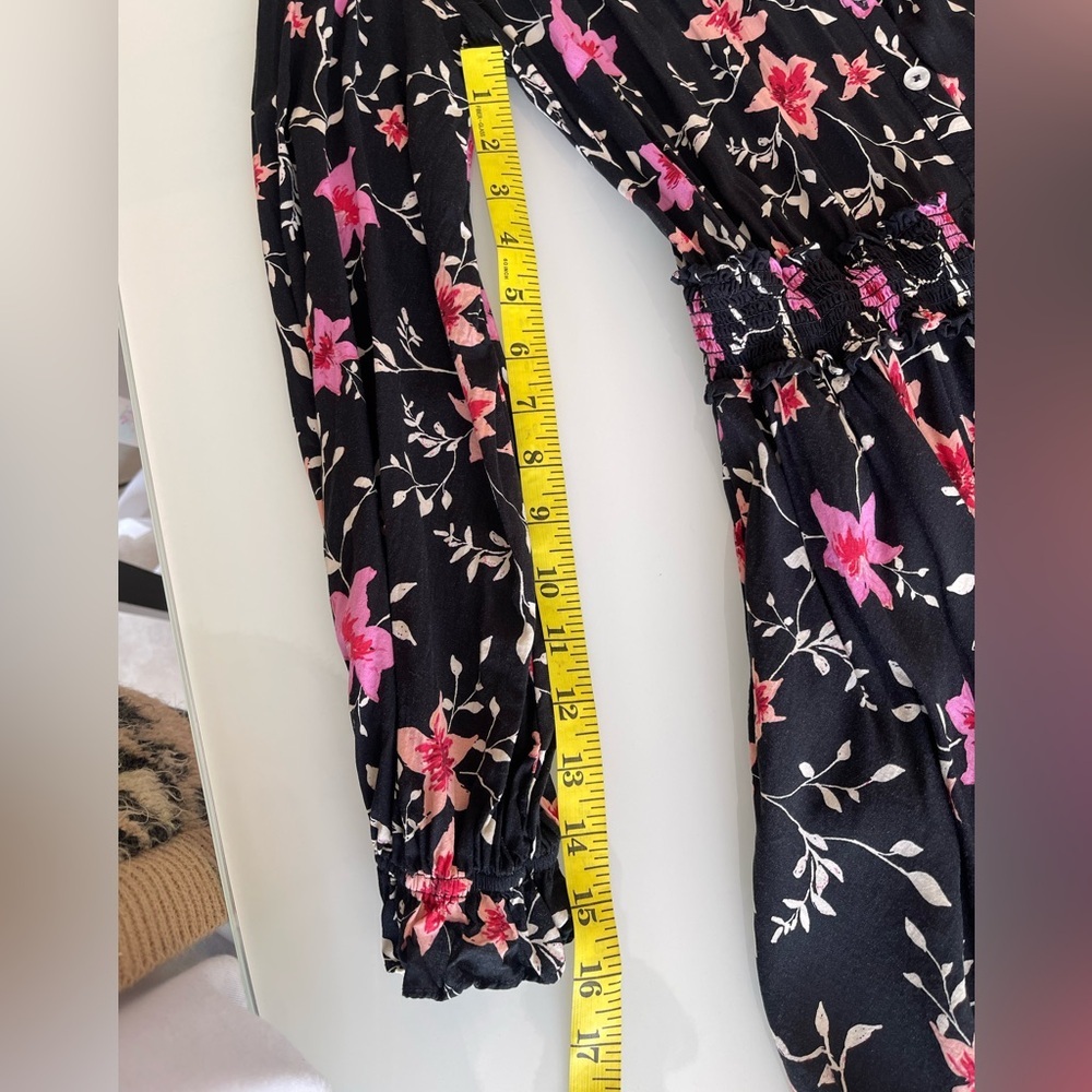 Free People Black and Pink Floral Long Sleeve Dress - Picture 8 of 16